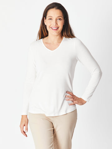 V Long Sleeve Core Top - White ( Ivory) - 18109 - Classic