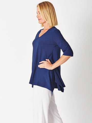 ANDREA VEE NECK MID SLV - Navy - 26355 - Tops