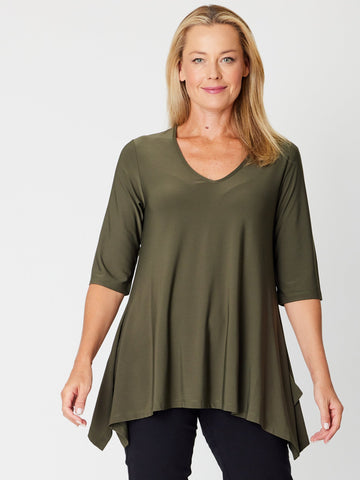 ANDREA VEE NECK MID SLV - Olive- 26355 - 