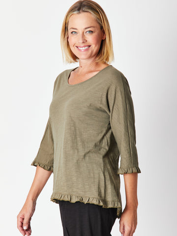 Ruffle 3/4 Sleeve Top - SAGE - 26424 - BulkOz