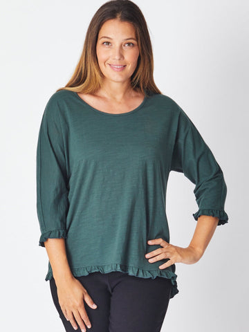 Ruffle 3/4 Sleeve Top - Forest 26424-S - Luna Sky