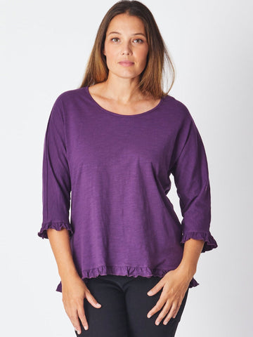 Ruffle 3/4 Sleeve Top - Purple 26424-S - Luna Sky