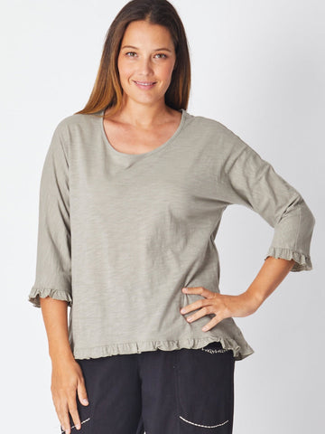 Ruffle 3/4 Sleeve Top - Stone 26424-S - Luna Sky