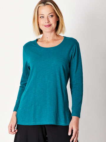 Slub Button Back Long Sleeve - Emerald 27130- Sw - Cordelia St