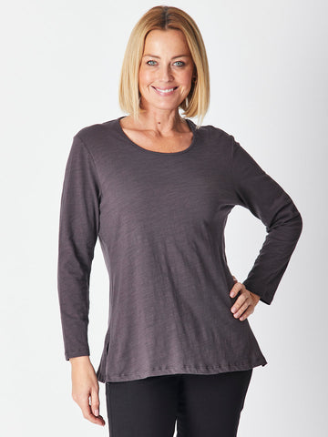 Slub Button Back Long Sleeve - Mocha 27130- SW - Casuals