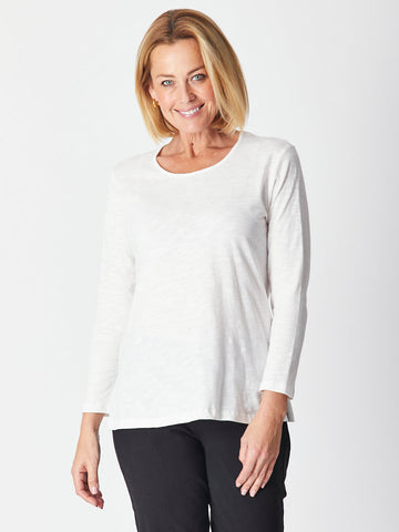 Slub Button Back Long Sleeve - White 27130-S - Cordelia St