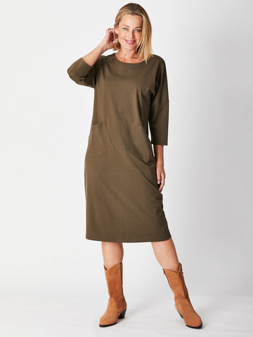 CORE POCKET DRESS- KHAKI -29014 - Cordelia St