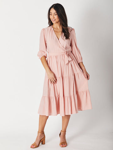 FAUX WRAP DRESS - Peach 29297-S - Dresses