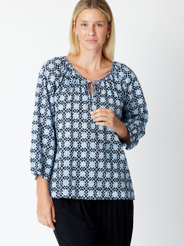 Bubble Peasant Top - Blue/Black 29652 - New Arrivals