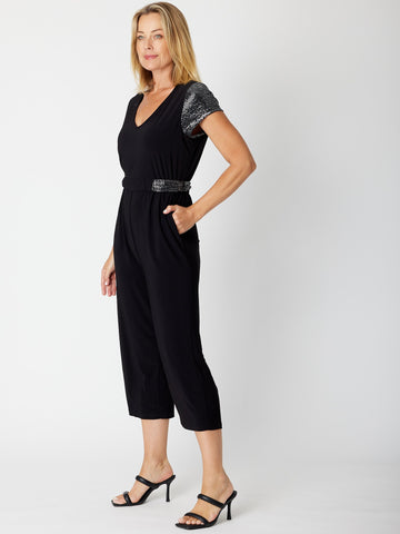 Sequin Jersey Jumpsuit - Black/ Silver 30184 - Jumpsuit