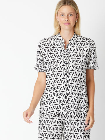 Leafy Look Poet Shirt - 30249 White/Black - Shirt/Blouse