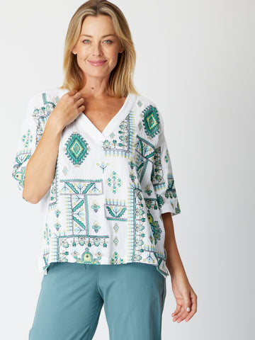 Folk Full Embroidery Top - White Emerald 30261 - New Arrivals