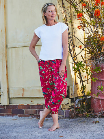 Cotton Print Pant - Raspberry -30285 - Cordelia St