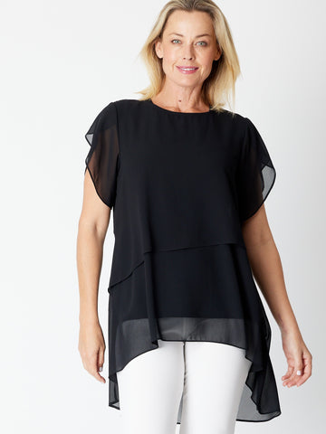 Layered Chiffon Top - Black - 30362 - Cordelia St