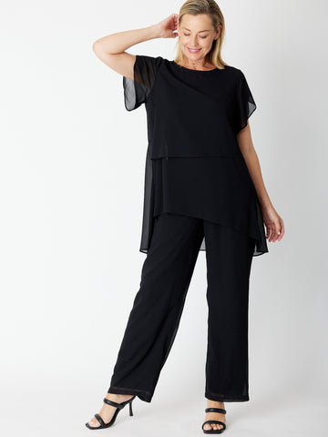 Chiffon Overlay Jumpsuit 30363 - Black - Jumpsuit