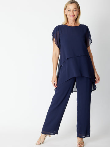 Chiffon Overlay Jumpsuit 30363 - Navy - Jumpsuit