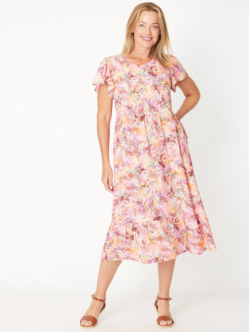 Flutter Slv Tier Dress - Pink 30424 - Cordelia St