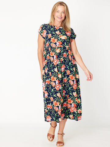 Teardrop Print Dress - Navy Floral 30469 - Luna Sky