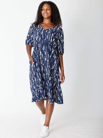 Billow Pocket Print Dress - Navy 30475 - New Arrivals