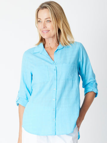 Self Check Cotton Shirt -Turq - 30488 - Cordelia St