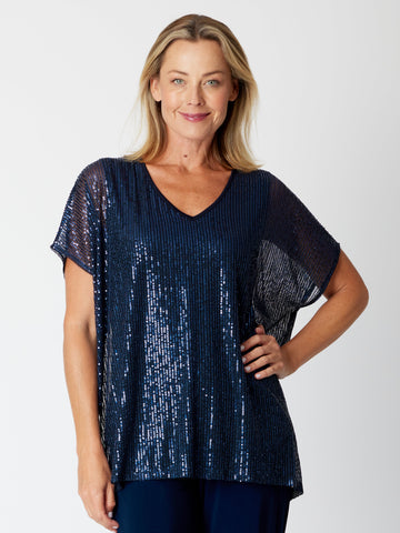 Kimono Sparkle Top Tonight- Navy 30567 - Cordelia St