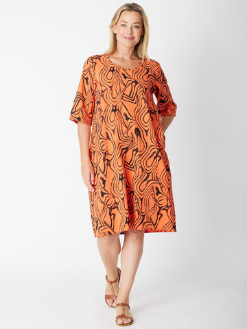 Print Pocket Cotton Dress - 30580 Orange/Black - Cordelia St