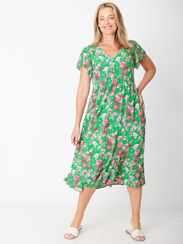 Maxi Flounce Dress- Green Floral 30581 - New Arrivals