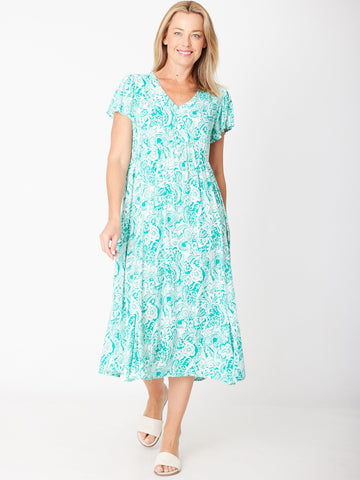 Maxi Flounce Dress- Green White 30581 - HAPPY VALENTINES DAY