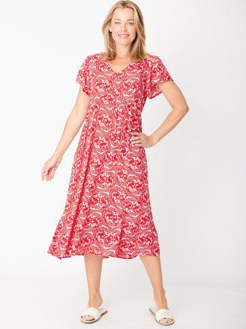 Maxi Flounce Dress- Red Paisley 30581 - HAPPY VALENTINES DAY