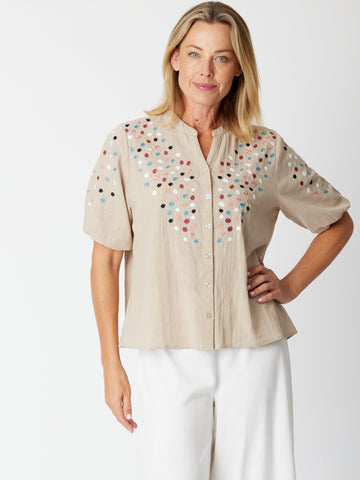 Spot Embroidered Shirt - 30607 Sand - New Arrivals