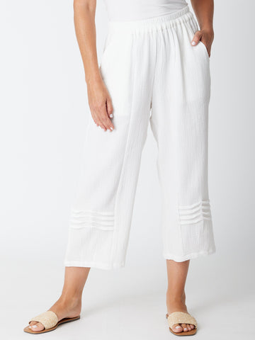 Bonded Pintuck 3/4 Pant  - White- 30660 - Cordelia St