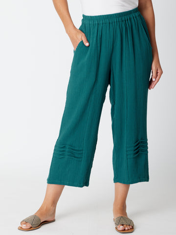 Bonded Pintuck 3/4 Pant - 30660 Teal - Cordelia St