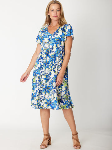 Flounce Sleeve Dress- 30674 Blue - New Arrivals