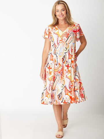 Flounce Sleeve Dress- 30674 Multi - HAPPY VALENTINES DAY