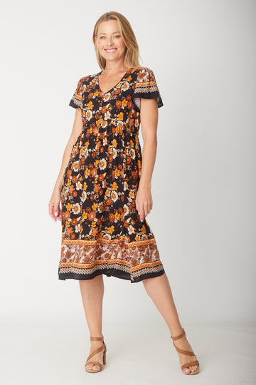 The Flounce Dress - Black/Print 30818 - Clothes for Senior & Elderly Women