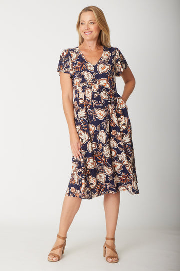 The Flounce Dress - Navy/Print 30818 - Clothes for Senior & Elderly Women