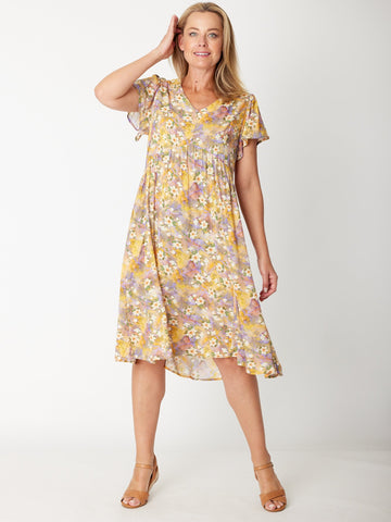 The Flounce Dress - Lemon 30818 - Clothes for Senior & Elderly Women