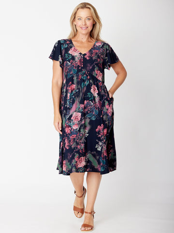 The Flounce Dress - Navy Pink - 30818 - Clothes for Senior & Elderly Women