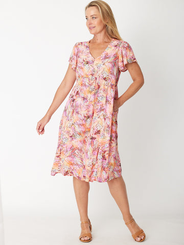 The Flounce Dress - Pink Print 30818 - Clothes for Senior & Elderly Women