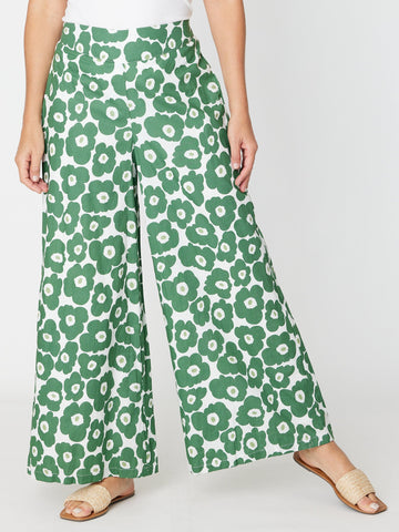 Wide Leg Cotton Line Pant - 30831 Green - 