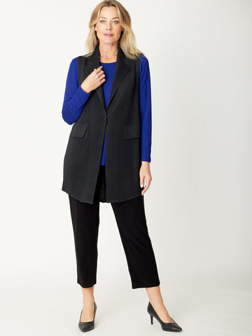 Long Crinkle Vest - Black - 30890 - Coats & Jackets