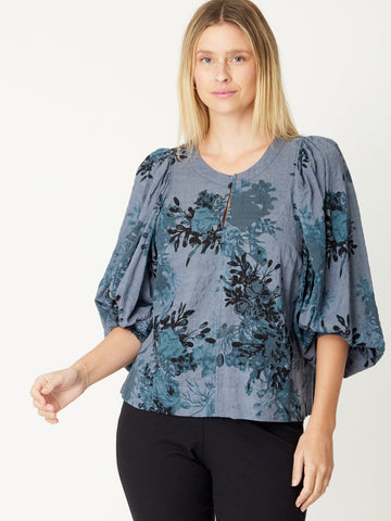 Silvy Print Top - Steel - 31021 - Luna Sky