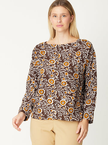 Great Centre Print Top - Choc/Print - 31022 - SUMMER