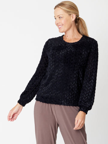 Knit Pointelle Ls Top - Black - 31184 - Knitwear