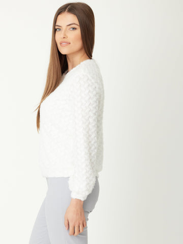 Knit Pointelle Ls Top - Winterwhite- 31184 - Knitwear