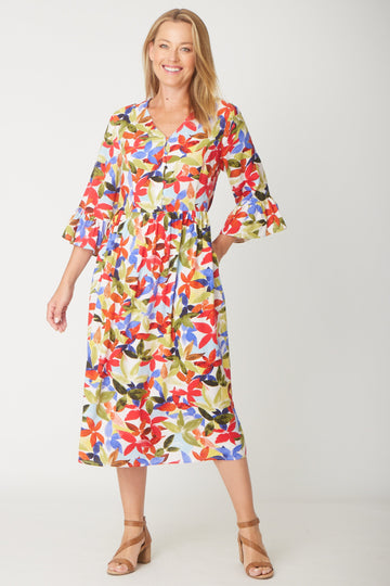 Gemma Ruffle Dress -  Red Print - 31570 - New Arrivals