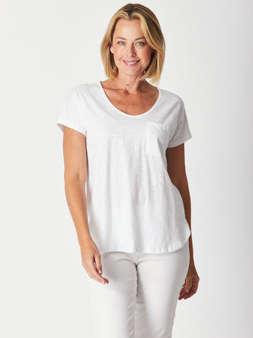 Cotton Blend Pocket Tee - White 22378-S - T-Shirts