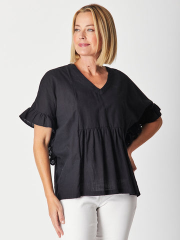 Ruffle Cotton Top - Black 28033-S - 